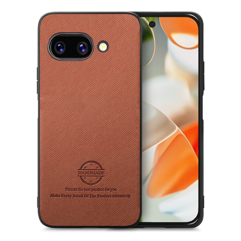 For Google Pixel 9a Leather Phone  Back Cover with Cloth Texture - Brown