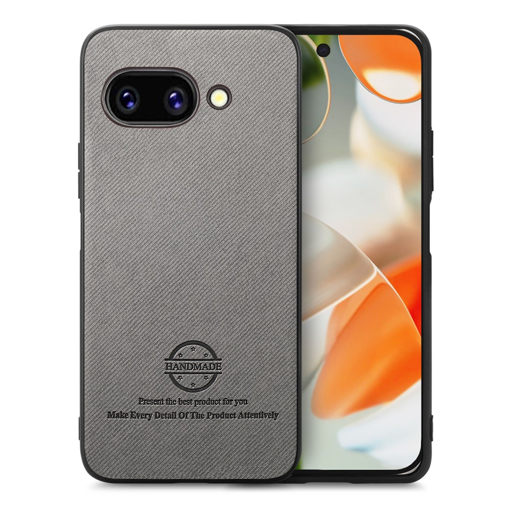 For Google Pixel 9a Leather Phone  Back Cover with Cloth Texture - Grey