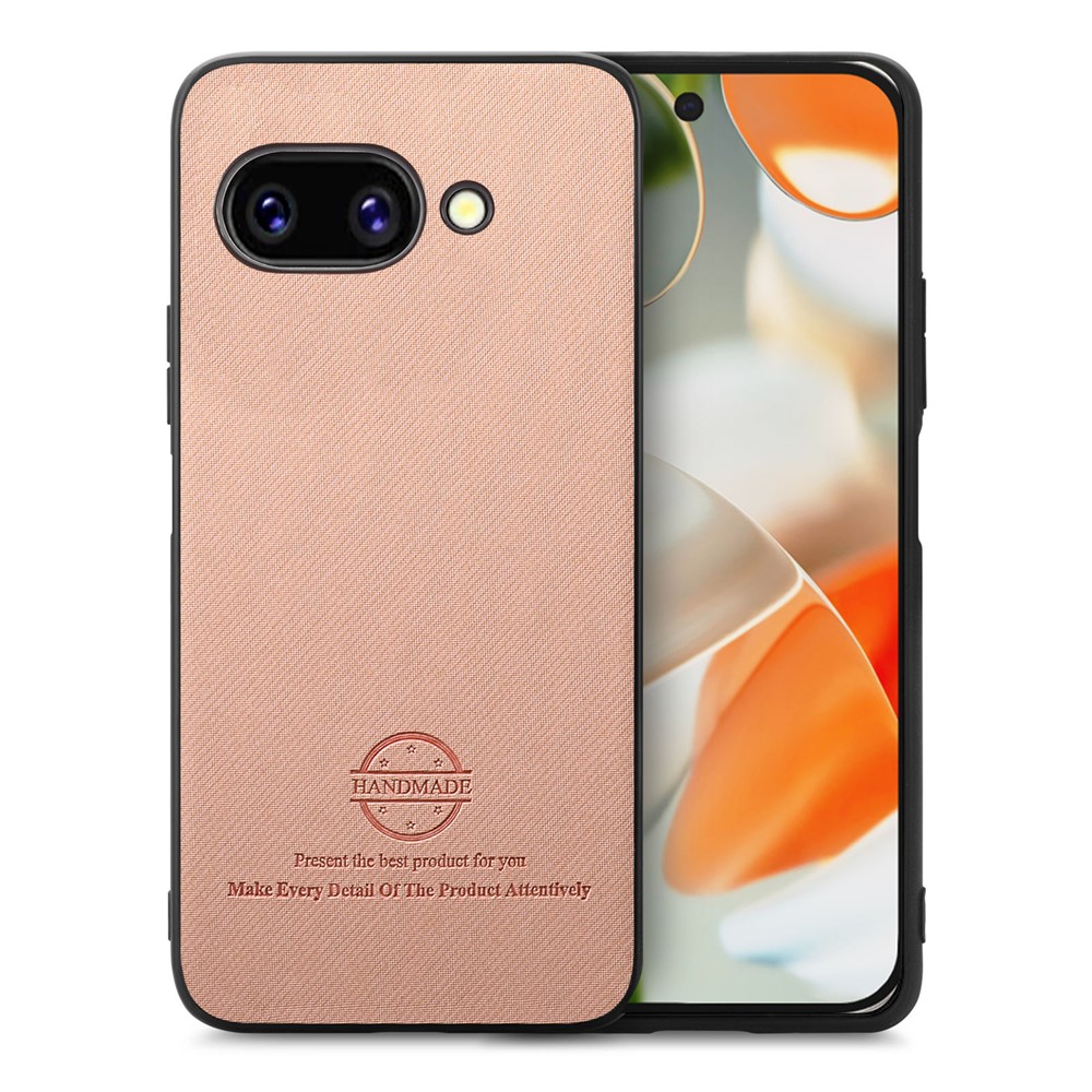 For Google Pixel 9a Leather Phone  Back Cover with Cloth Texture - Pink