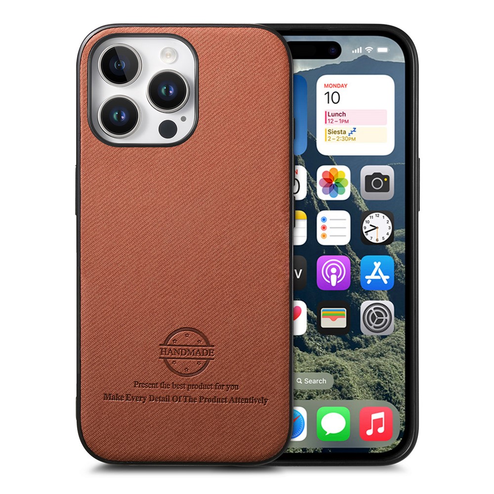 For iPhone 15 Pro Max Leather Phone  Back Cover with Cloth Texture - Brown