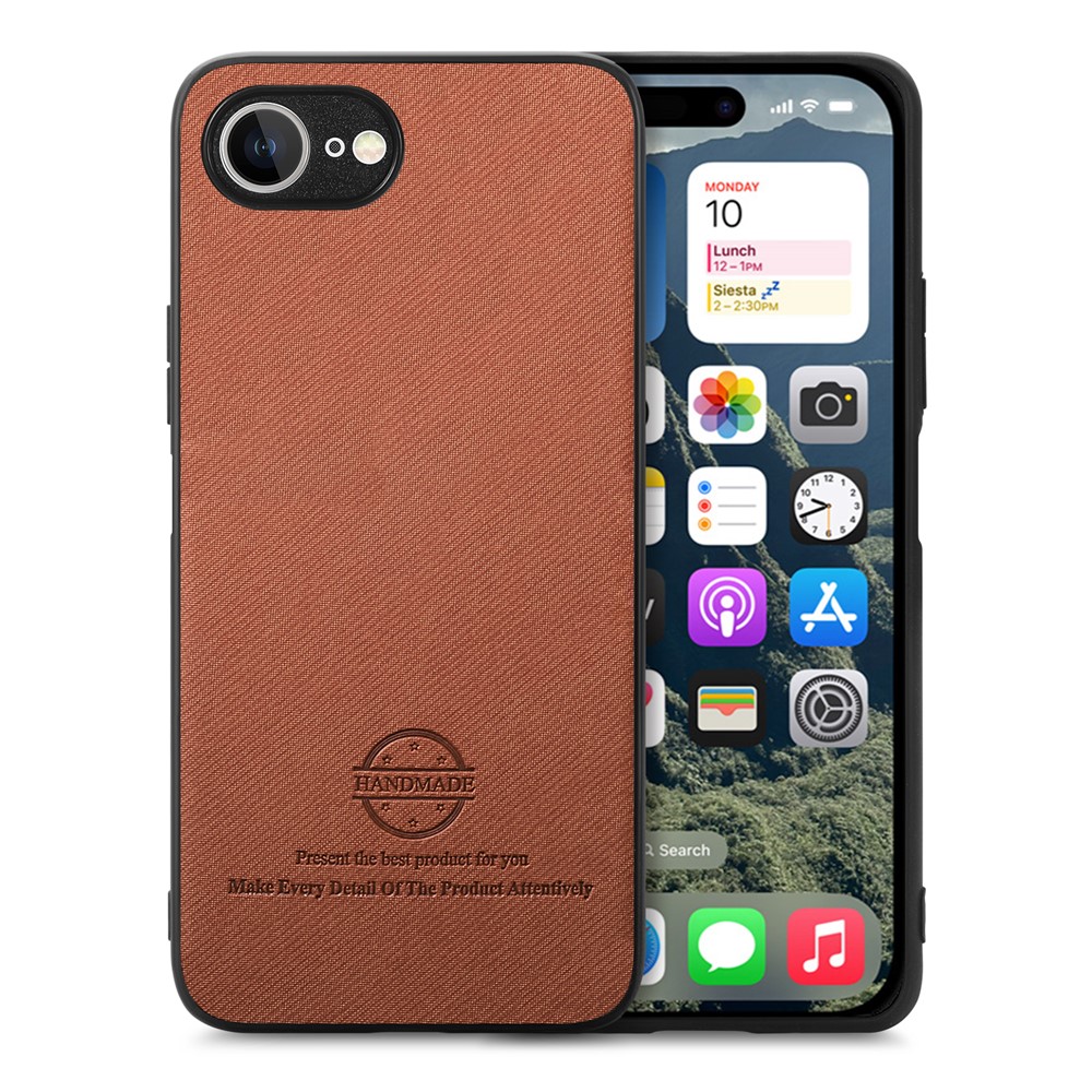 For iPhone 16e Leather Phone  Back Cover with Cloth Texture - Brown