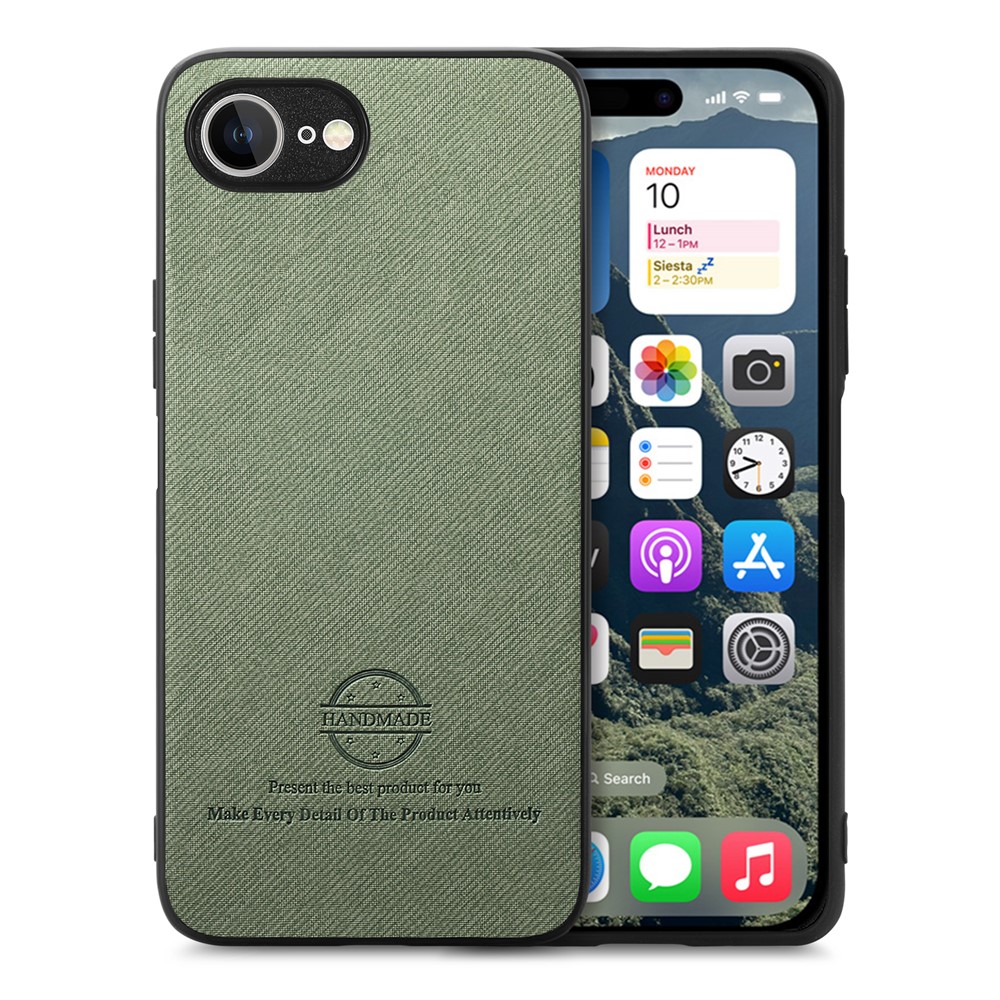 For iPhone 16e Leather Phone  Back Cover with Cloth Texture - Green