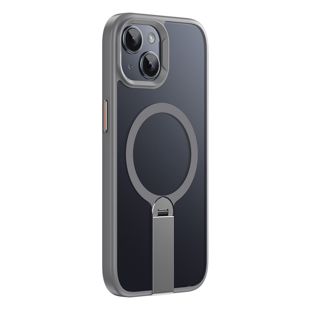 For iPhone 15 Case Compatible with MagSafe Rotating Straight Kickstand TPU + PC Matte Phone Cover - Grey