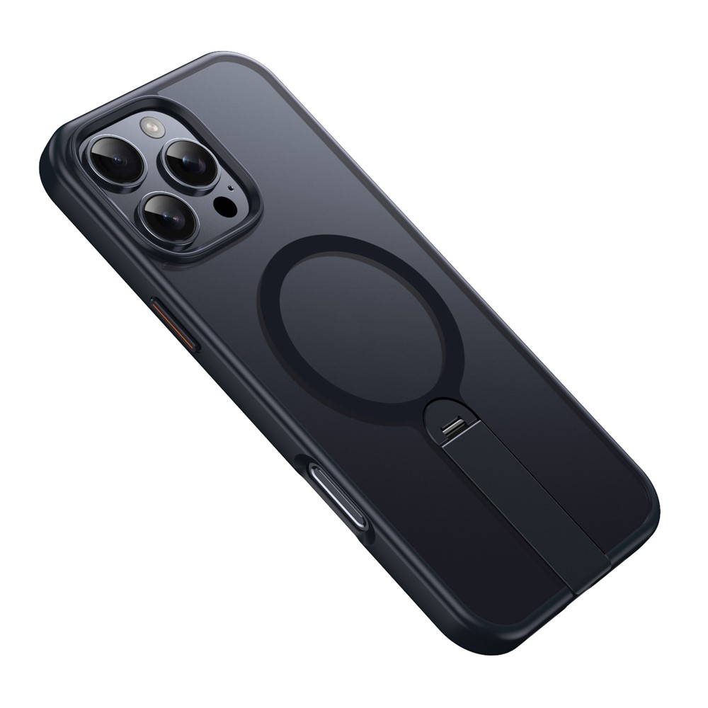 For iPhone 15 Pro Max Case Compatible with MagSafe Rotating Straight Kickstand TPU + PC Matte Phone Cover - Black