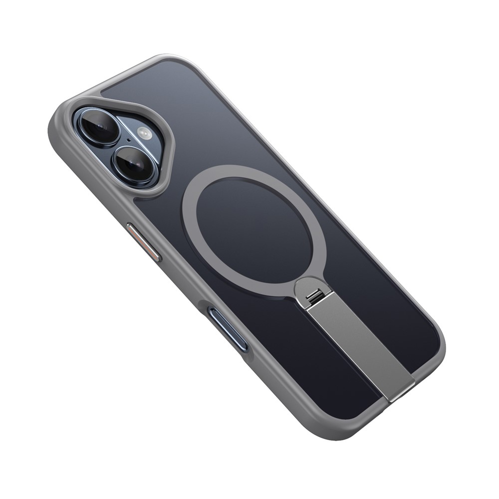 For iPhone 16 Plus Case Compatible with MagSafe Rotating Straight Kickstand TPU + PC Matte Phone Cover - Grey