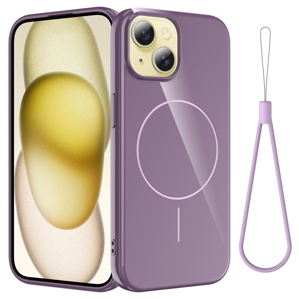 For iPhone 13 Magnetic Case Compatible with MagSafe TPU Phone Back Cover with Lanyard - Purple