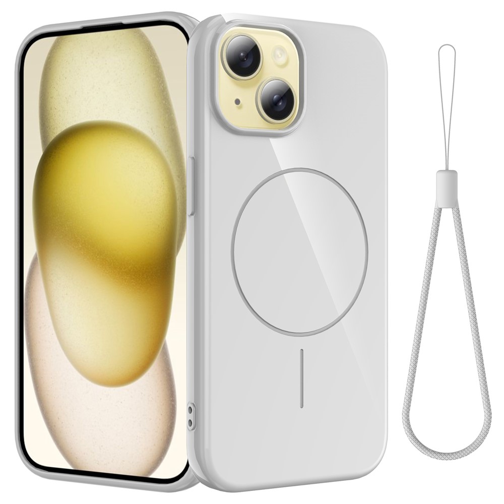 For iPhone 13 Magnetic Case Compatible with MagSafe TPU Phone Back Cover with Lanyard - White