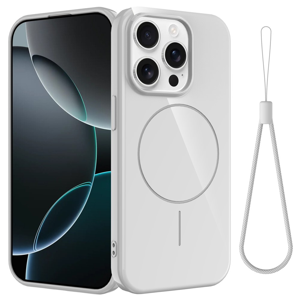 For iPhone 13 Pro Magnetic Case Compatible with MagSafe TPU Phone Back Cover with Lanyard - White