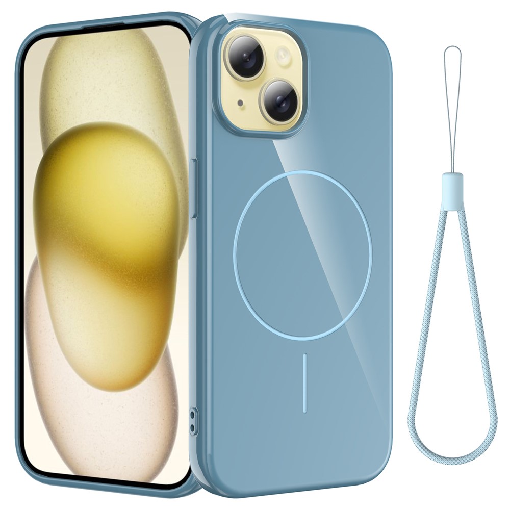 For iPhone 14 Plus Magnetic Case Compatible with MagSafe TPU Phone Back Cover with Lanyard - Blue