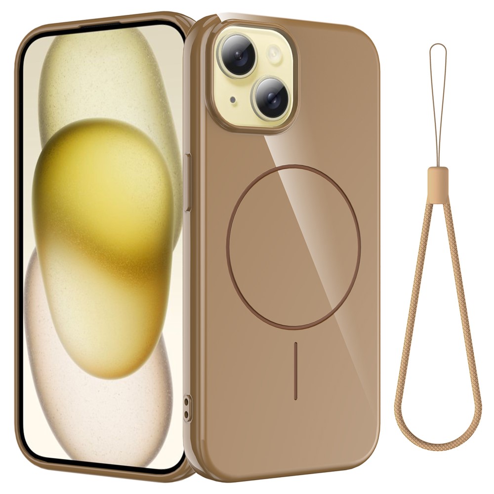 For iPhone 14 Plus Magnetic Case Compatible with MagSafe TPU Phone Back Cover with Lanyard - Gold