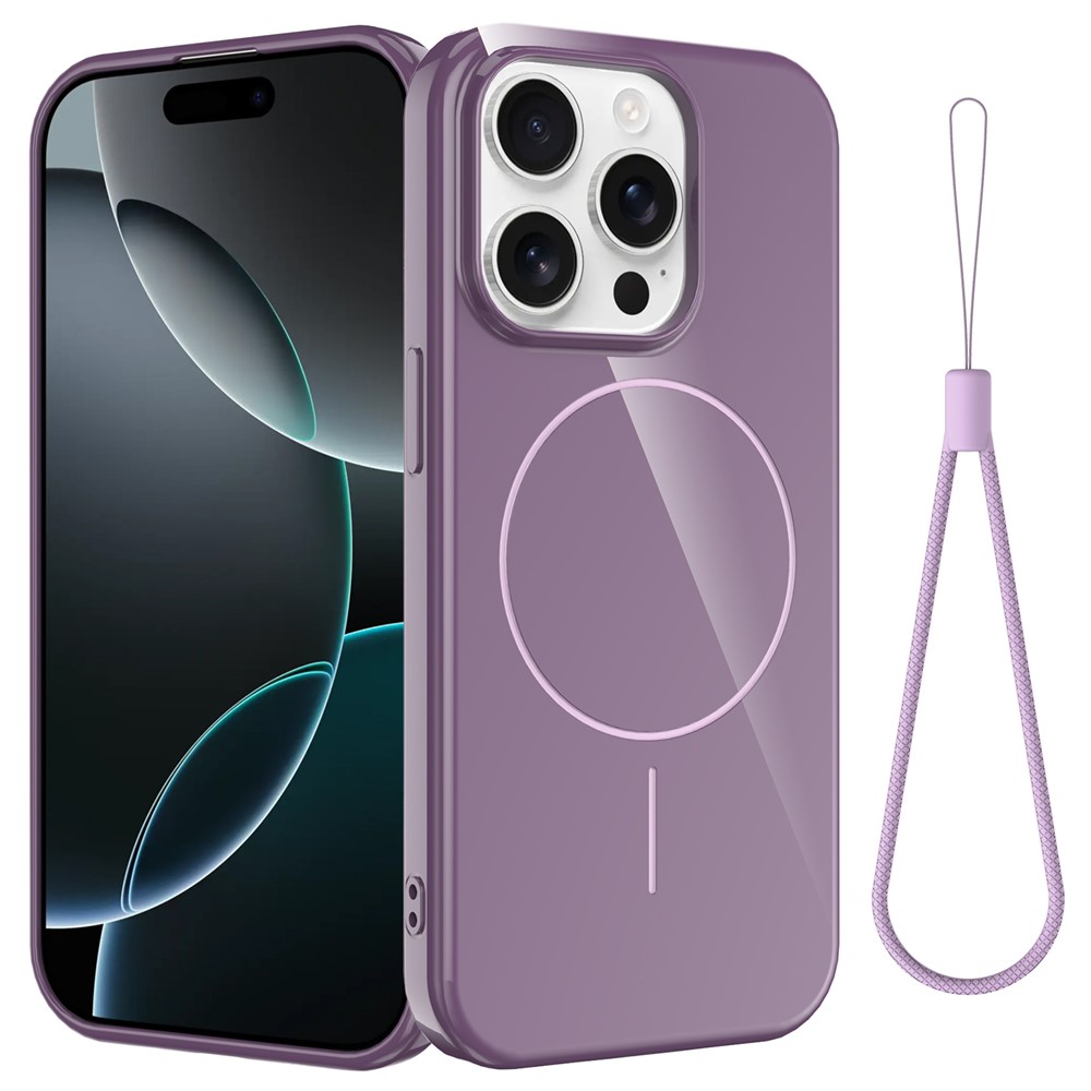 For iPhone 15 Pro Magnetic Case Compatible with MagSafe TPU Phone Back Cover with Lanyard - Purple