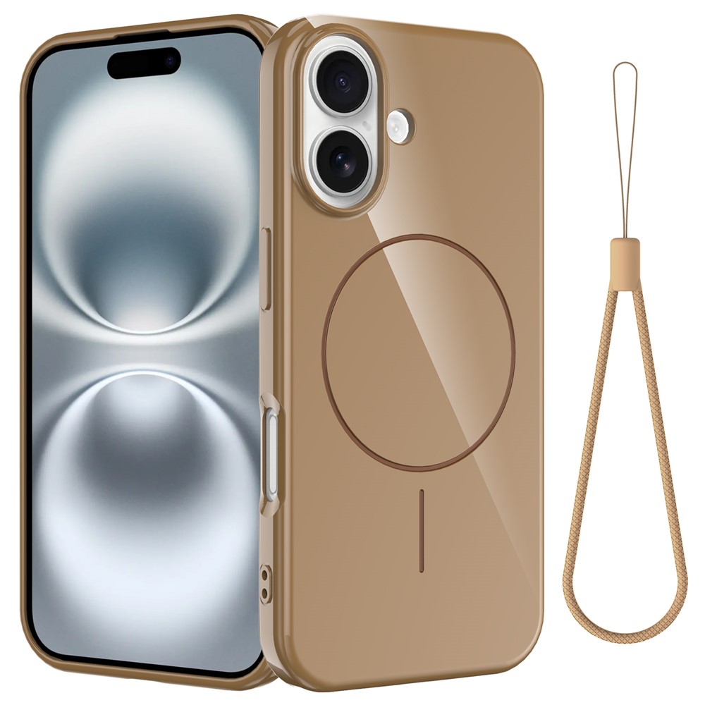 For iPhone 16 Plus Magnetic Case Compatible with MagSafe TPU Phone Back Cover with Lanyard - Gold