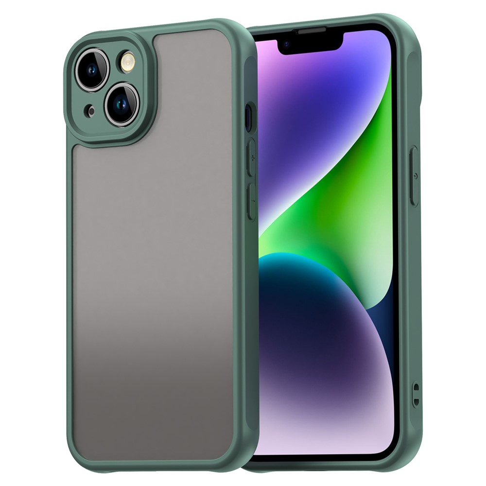 For iPhone 13 Case Drop Proof Airbags Frosted Translucent PC + TPU Phone Back Cover - Green
