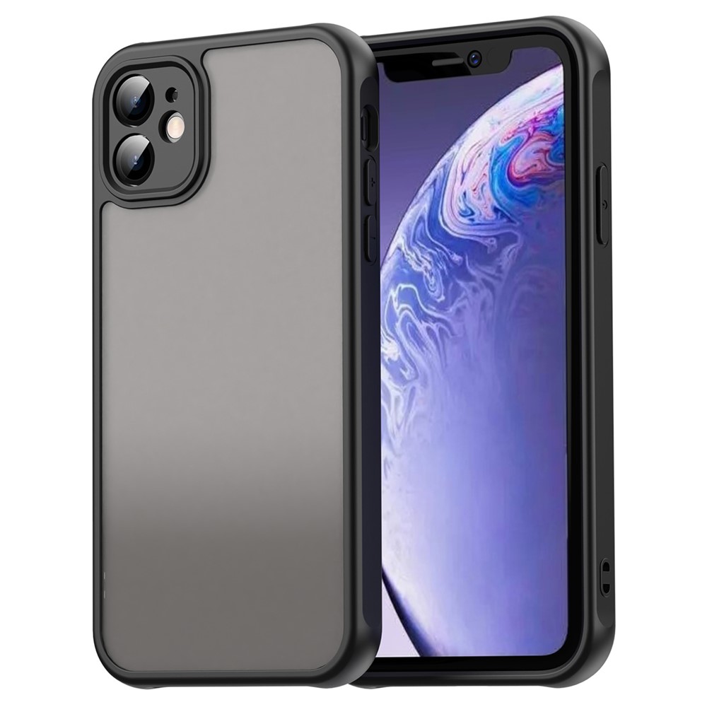 For iPhone 11 Case Drop Proof Airbags Frosted Translucent PC + TPU Phone Back Cover - Black