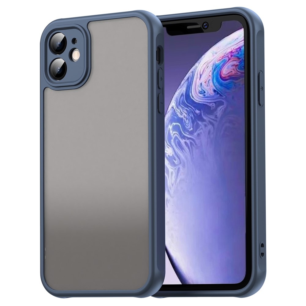 For iPhone 11 Case Drop Proof Airbags Frosted Translucent PC + TPU Phone Back Cover - Blue