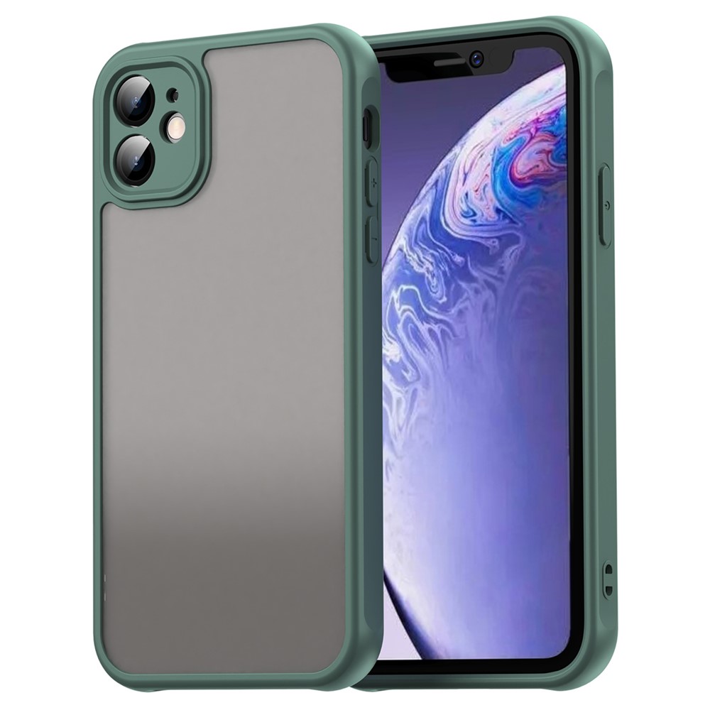 For iPhone 11 Case Drop Proof Airbags Frosted Translucent PC + TPU Phone Back Cover - Green