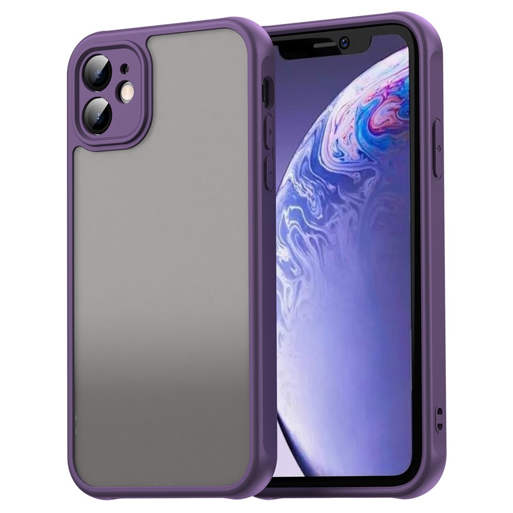 For iPhone 11 Case Drop Proof Airbags Frosted Translucent PC + TPU Phone Back Cover - Purple