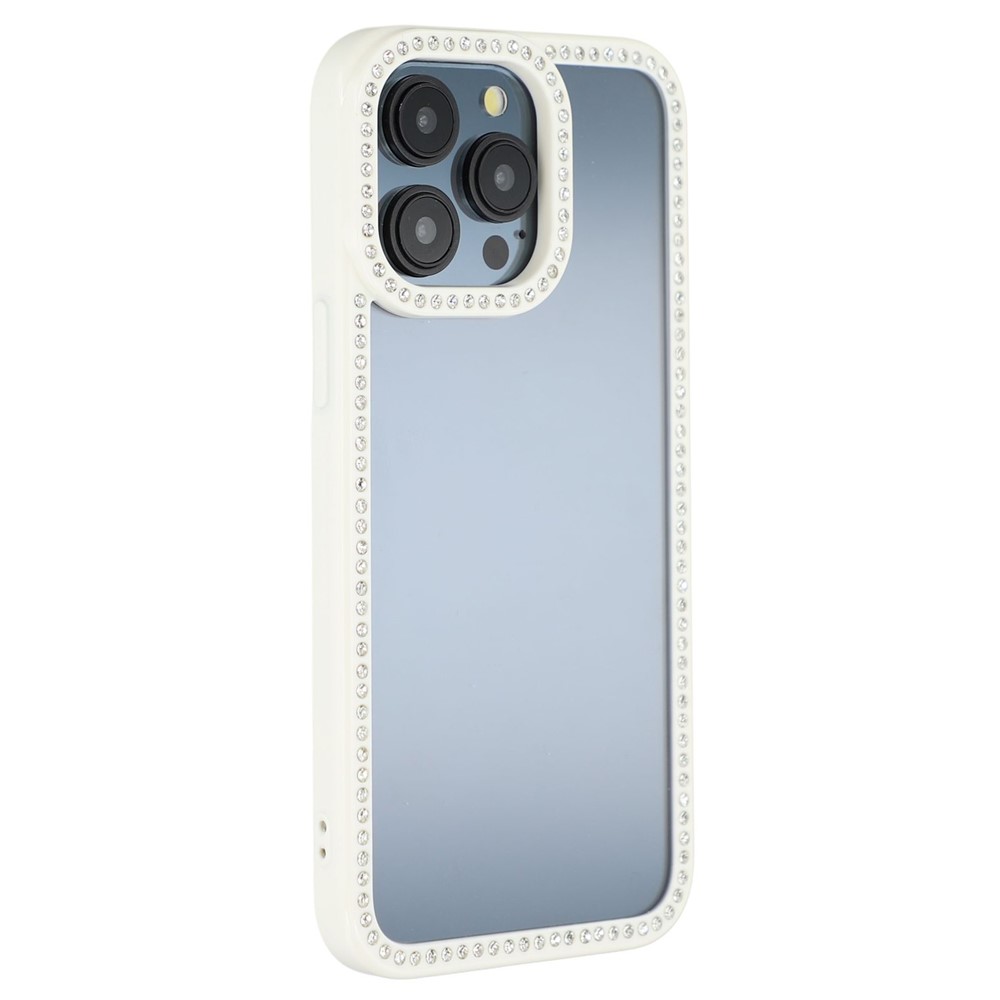 For iPhone 15 Pro Max Phone Case Sparkling Rhinestone Decor TPU + PC Clear Back Cover - White