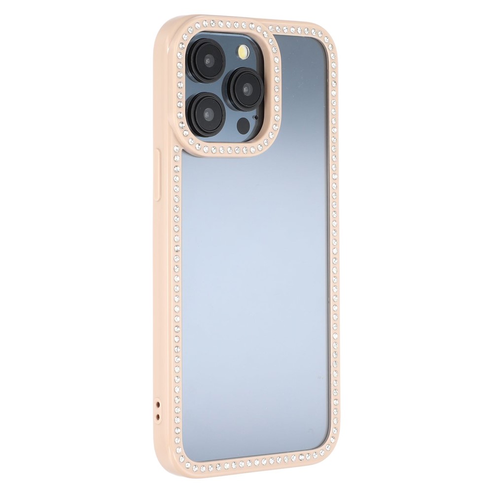 For iPhone 15 Pro Max Phone Case Sparkling Rhinestone Decor TPU + PC Clear Back Cover - Brown