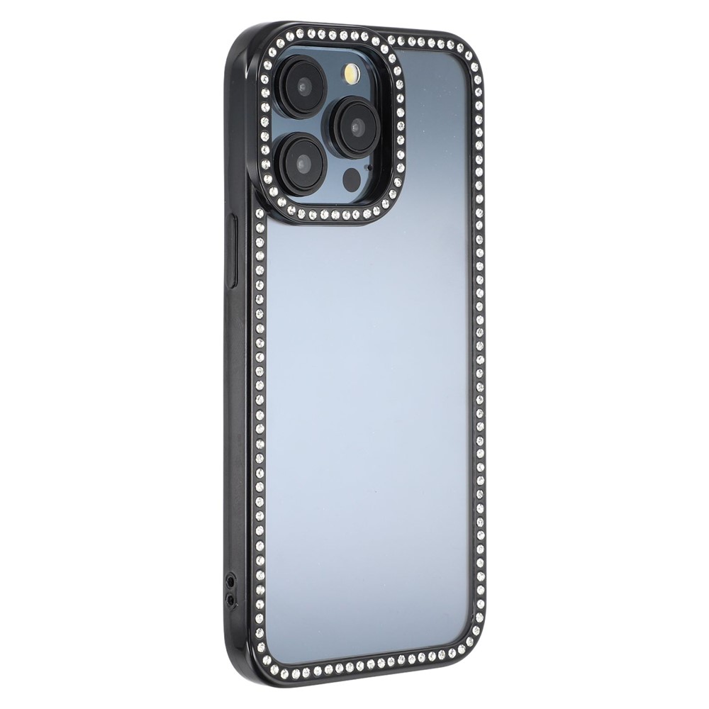 For iPhone 15 Pro Max Phone Case Sparkling Rhinestone Decor TPU + PC Clear Back Cover - Black