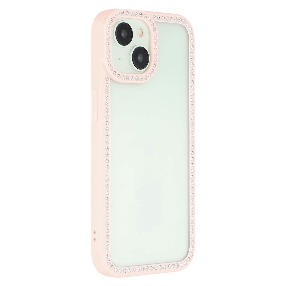 For iPhone 15 Case Sparkling Rhinestone Decor TPU + PC Clear Phone Back Cover - Pink