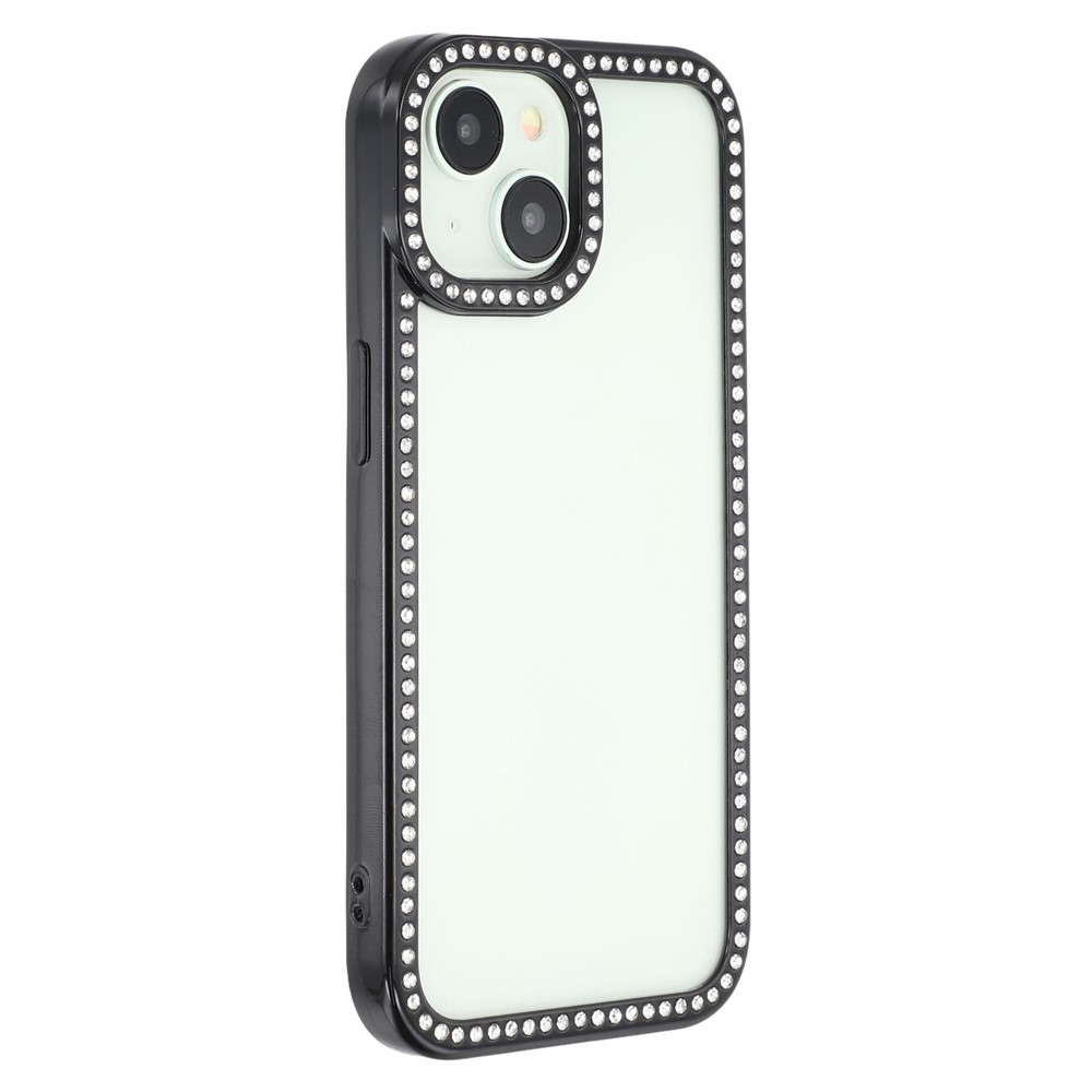 For iPhone 15 Case Sparkling Rhinestone Decor TPU + PC Clear Phone Back Cover - Black