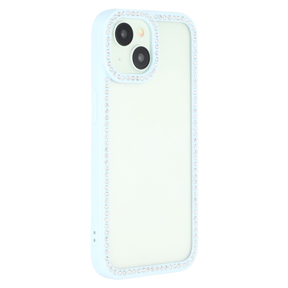 For iPhone 15 Case Sparkling Rhinestone Decor TPU + PC Clear Phone Back Cover - Blue