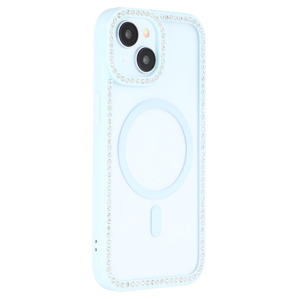 For iPhone 15 Case Compatible with MagSafe Sparkling Rhinestone Decor TPU + PC Clear Phone Back Cover - Blue
