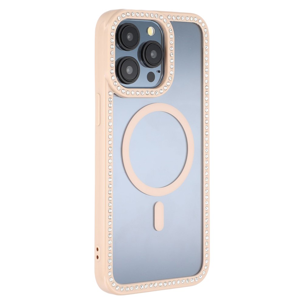 For iPhone 15 Pro Case Compatible with MagSafe Sparkling Rhinestone Decor TPU + PC Clear Phone Back Cover - Brown