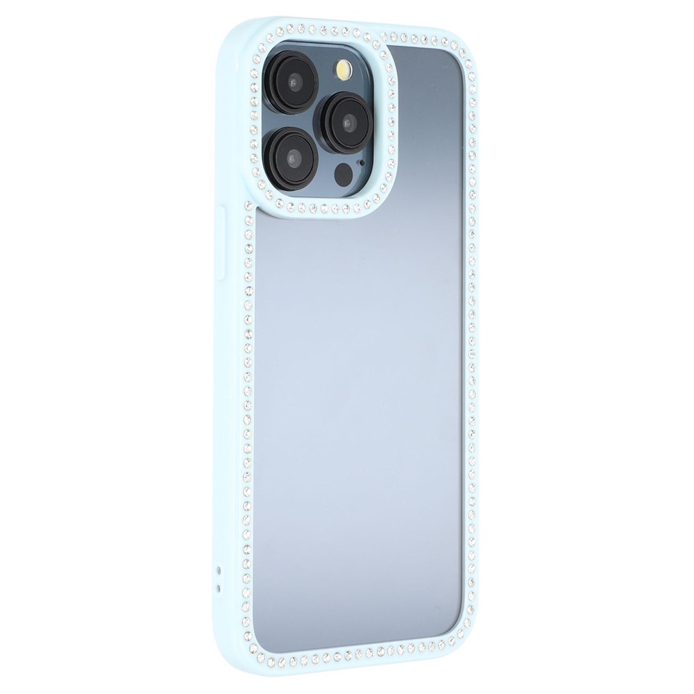For iPhone 15 Pro Phone Case Sparkling Rhinestone Decor TPU + PC Clear Back Cover - Blue