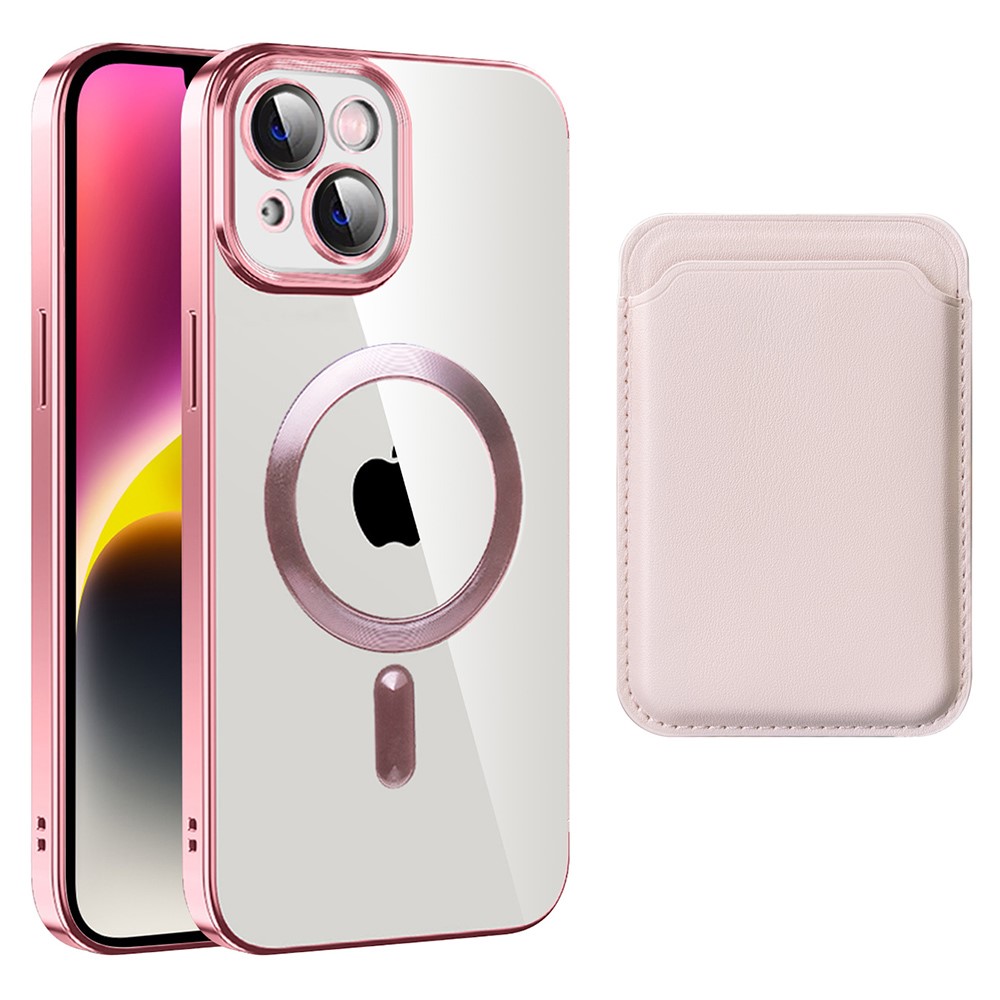 For iPhone 15 Case Compatible with MagSafe TPU + PC Mobile Cover with Card Bag - Pink