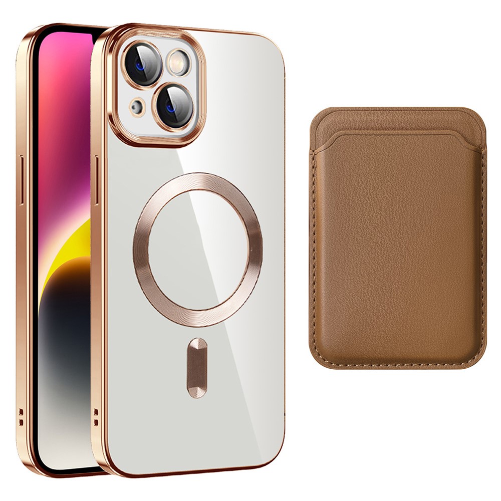 For iPhone 15 Case Compatible with MagSafe TPU + PC Mobile Cover with Card Bag - Brown