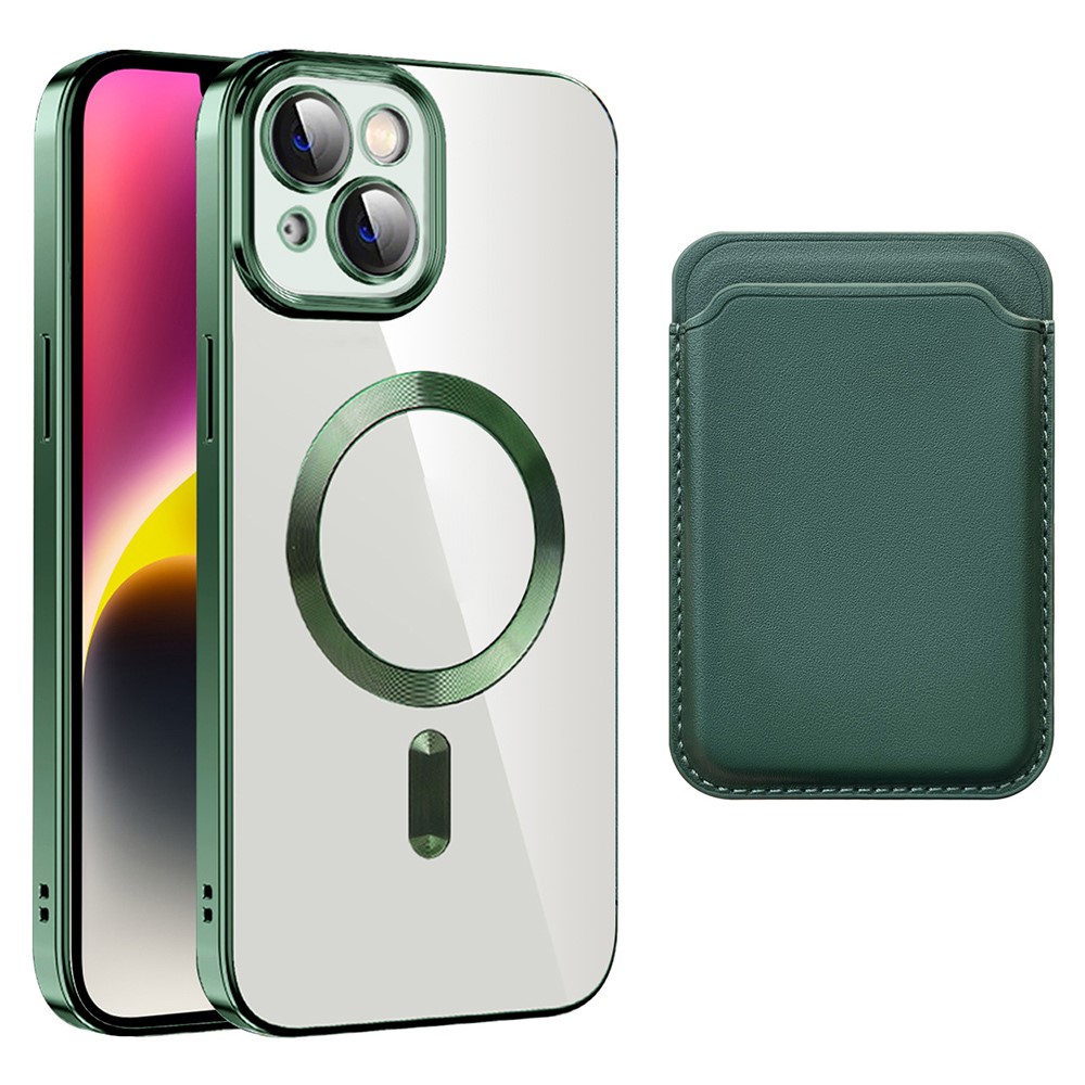 For iPhone 15 Plus Case Compatible with MagSafe TPU + PC Mobile Cover with Card Bag - Blackish Green