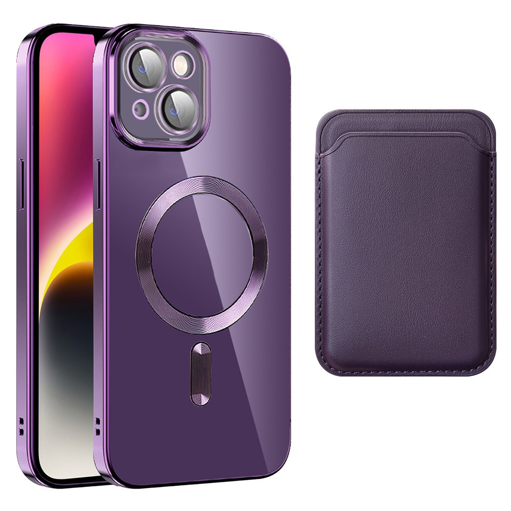 For iPhone 15 Plus Case Compatible with MagSafe TPU + PC Mobile Cover with Card Bag - Purple
