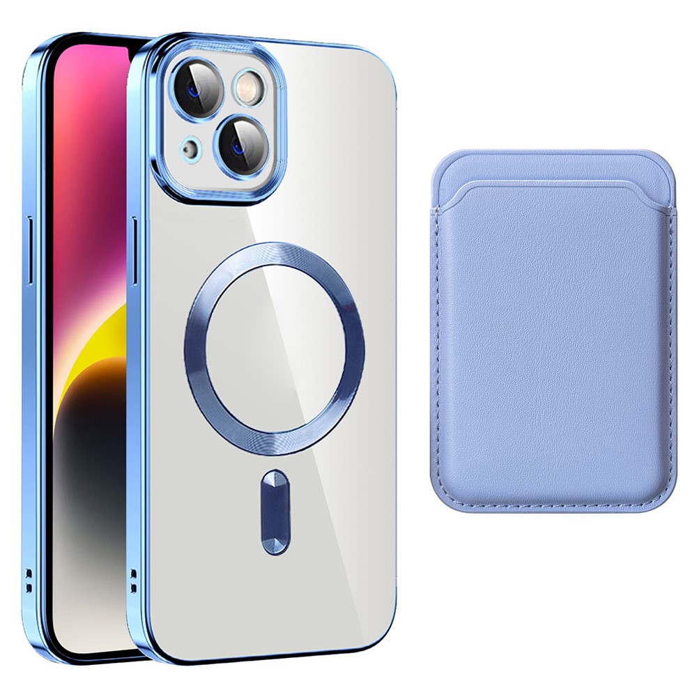 For iPhone 15 Plus Case Compatible with MagSafe TPU + PC Mobile Cover with Card Bag - Baby Blue