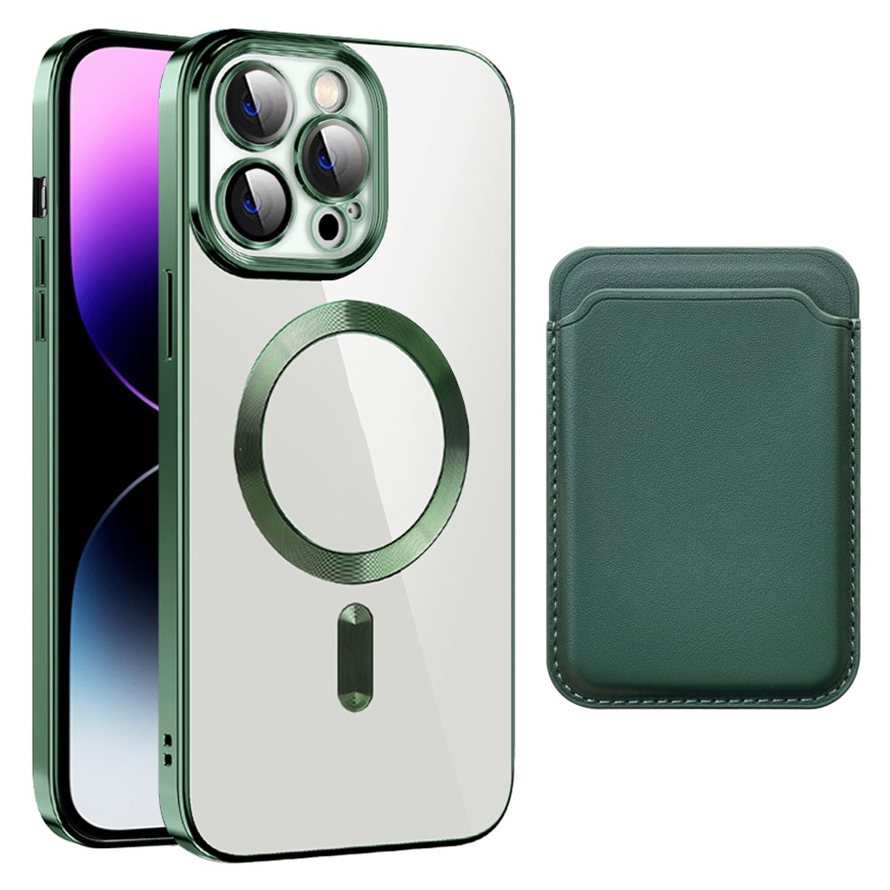 For iPhone 15 Pro Case Compatible with MagSafe TPU + PC Mobile Cover with Card Bag - Blackish Green