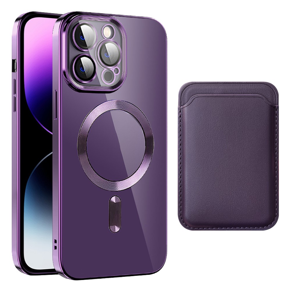 For iPhone 15 Pro Case Compatible with MagSafe TPU + PC Mobile Cover with Card Bag - Purple