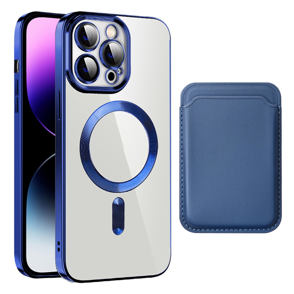 For iPhone 15 Pro Case Compatible with MagSafe TPU + PC Mobile Cover with Card Bag - Sapphire
