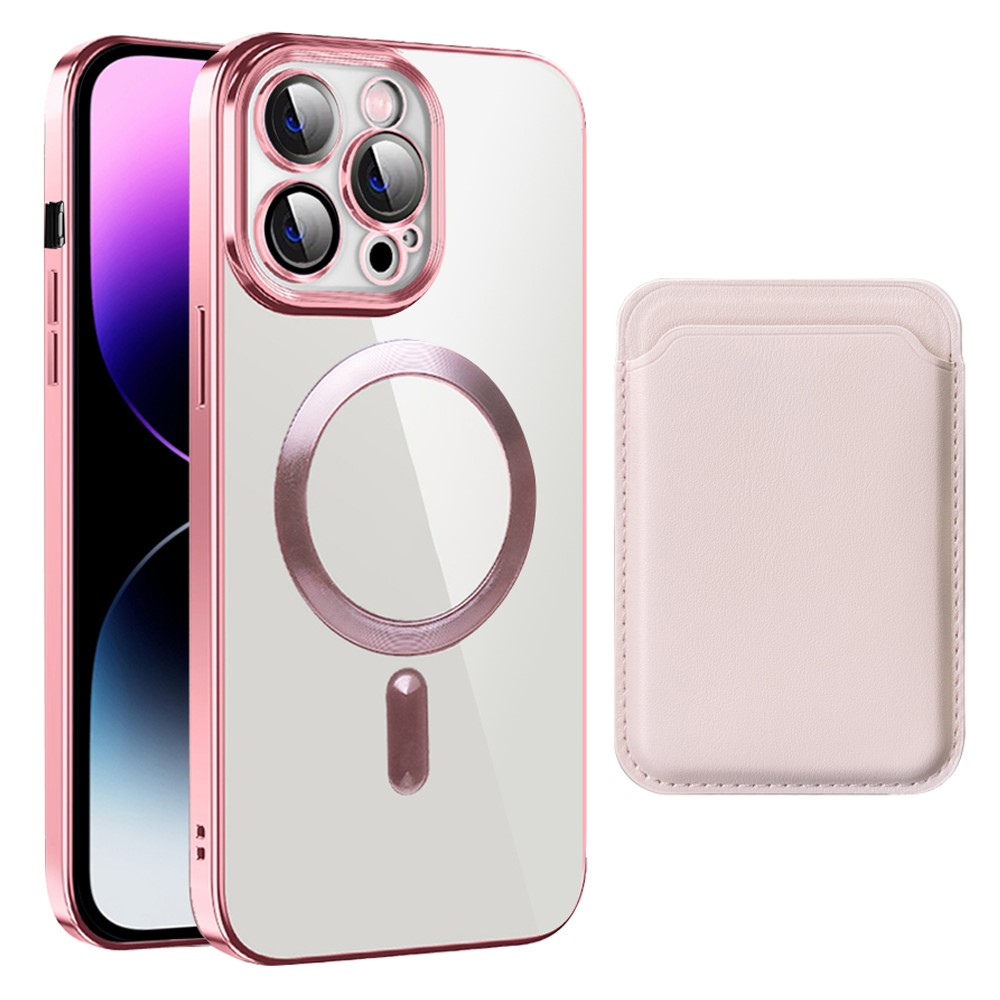 For iPhone 15 Pro Max Case Compatible with MagSafe TPU + PC Mobile Cover with Card Bag - Pink