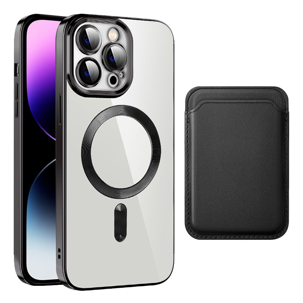 For iPhone 15 Pro Max Case Compatible with MagSafe TPU + PC Mobile Cover with Card Bag - Black