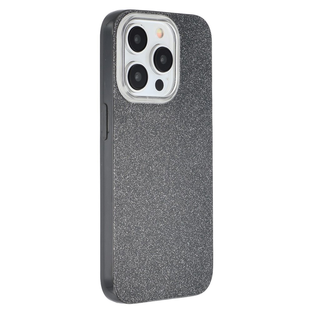 For iPhone 15 Pro Case IMD Glitter TPU Phone Cover Large Camera Cutout - Black