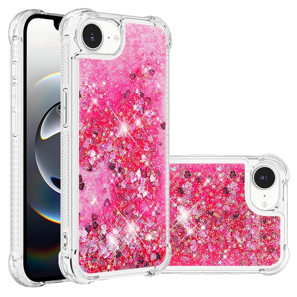 For iPhone 16e TPU Case Glitter Quicksand Shockproof Phone Back Cover - Pink / Hearts