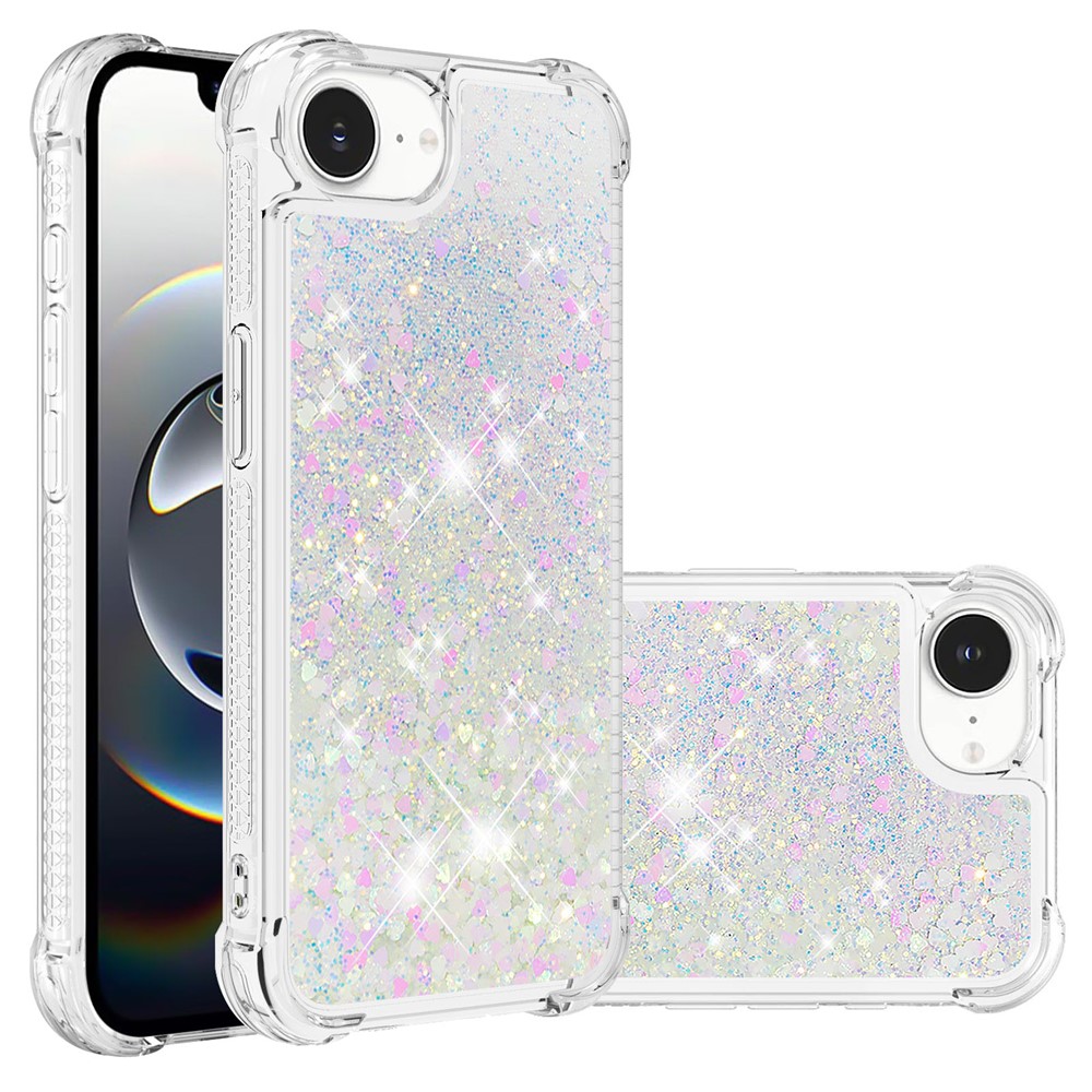 For iPhone 16e TPU Case Glitter Quicksand Shockproof Phone Back Cover - Laser / Hearts