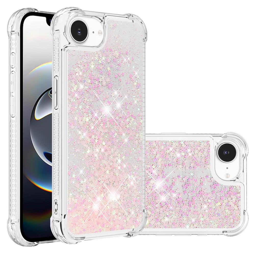 For iPhone 16e TPU Case Glitter Quicksand Shockproof Phone Back Cover - Pink / Pentagram