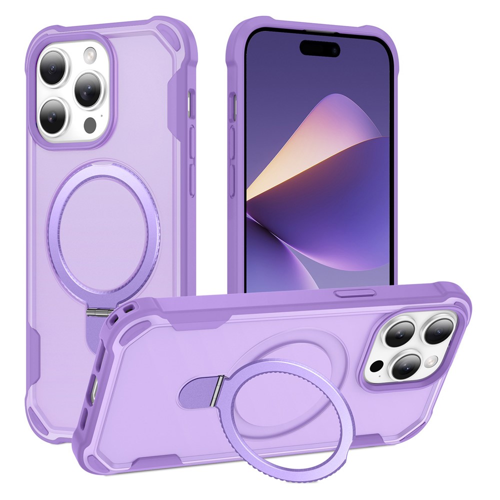 For iPhone 15 Pro Case Compatible with MagSafe Kickstand TPU + PC Shockproof Phone Back Cover - Purple