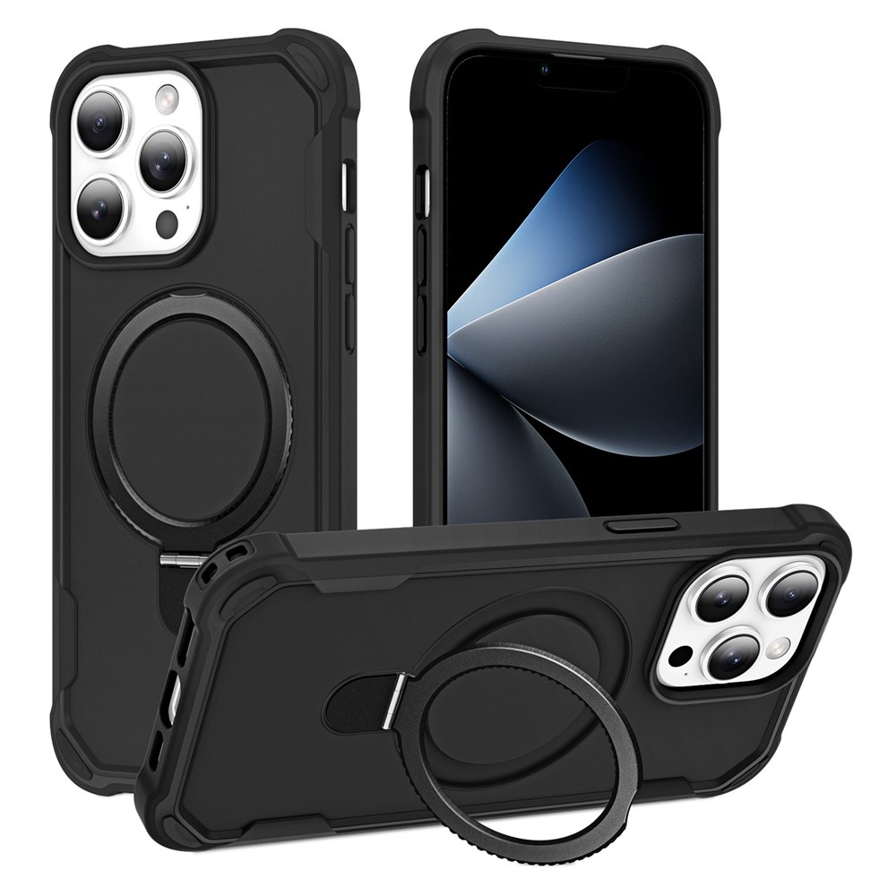 For iPhone 13 Pro Case Compatible with MagSafe Kickstand TPU + PC Shockproof Phone Back Cover - Black