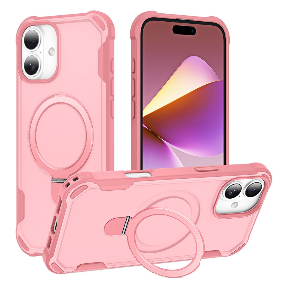 For iPhone 16 Plus Case Compatible with MagSafe Kickstand TPU + PC Shockproof Phone Back Cover - Pink