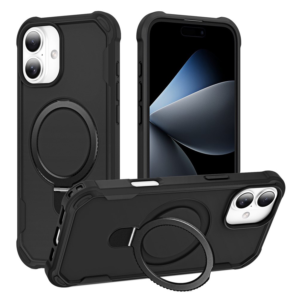 For iPhone 16 Plus Case Compatible with MagSafe Kickstand TPU + PC Shockproof Phone Back Cover - Black