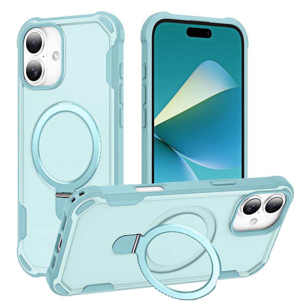 For iPhone 16 Plus Case Compatible with MagSafe Kickstand TPU + PC Shockproof Phone Back Cover - Lake Blue