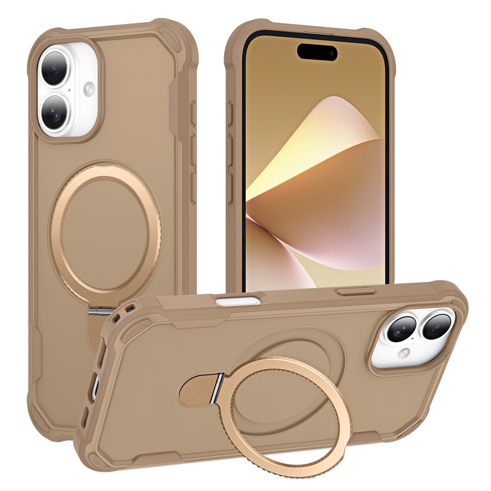 For iPhone 16 Plus Case Compatible with MagSafe Kickstand TPU + PC Shockproof Phone Back Cover - Gold